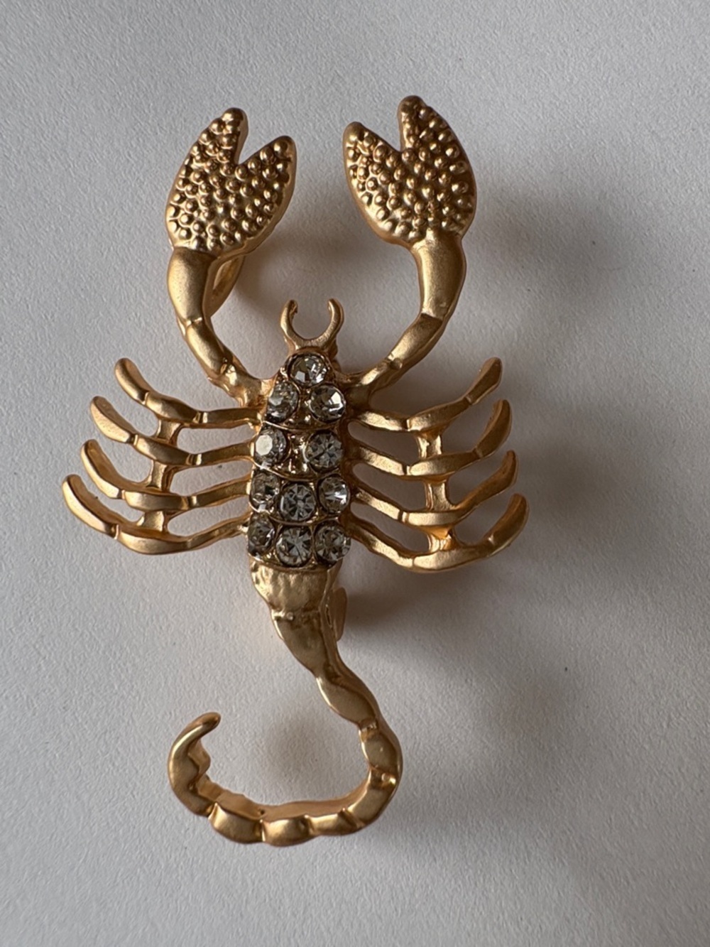 Gold Scorpion Brooch with Clear Crystal Accents